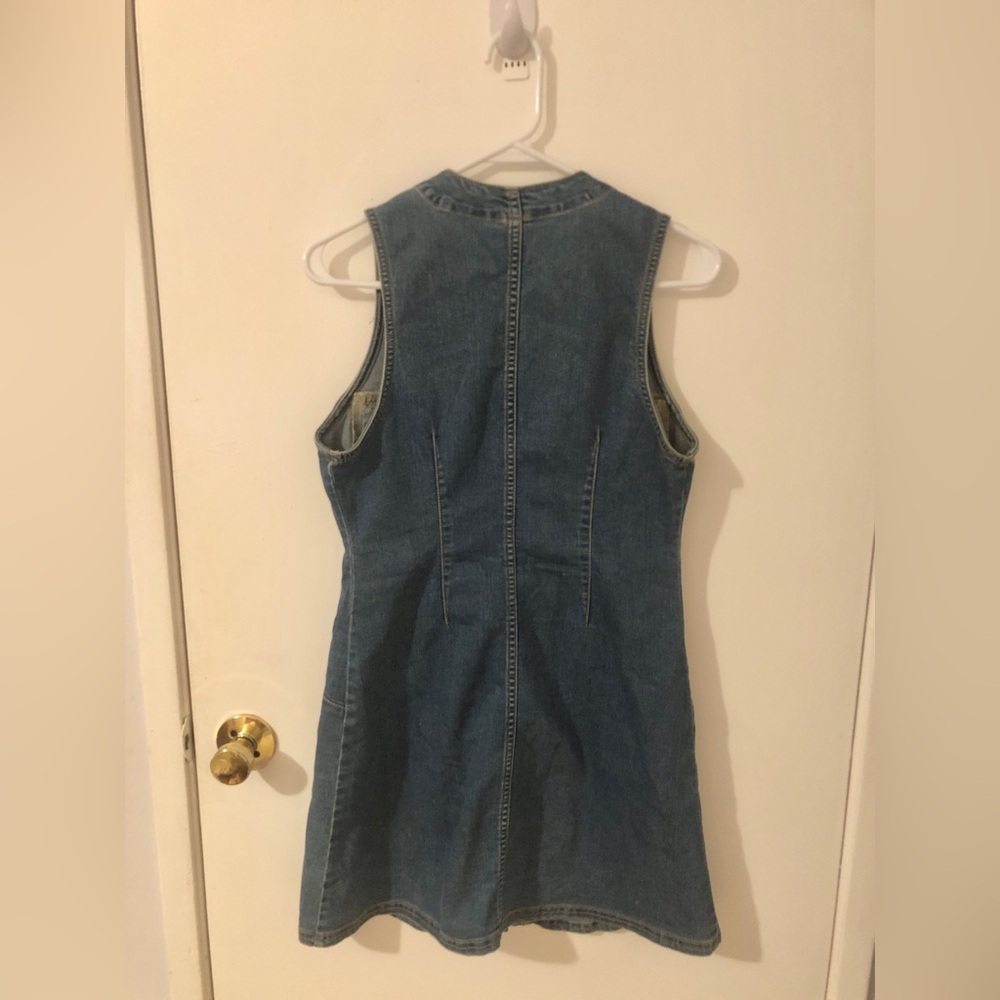 Free People Blue Button-Front Mini Denim Dress size 2 grunge sleeveless v neck - Picture 5 of 9